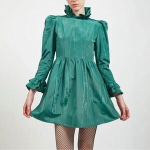 BATSHEVA Mini Ruffled Prairie Dress in Ocean Moire